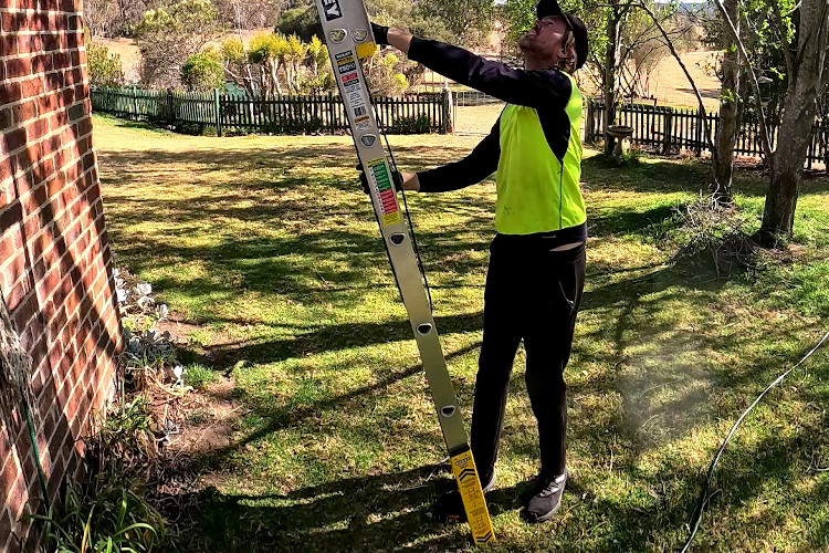 
Skilled gutter cleaning specialist readies their extension ladder in merimbula.