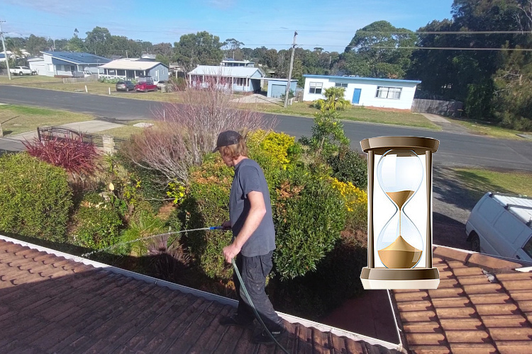 gutter cleaner in merimbula is extending the life of his customers gutters by rinsing out their guttering.